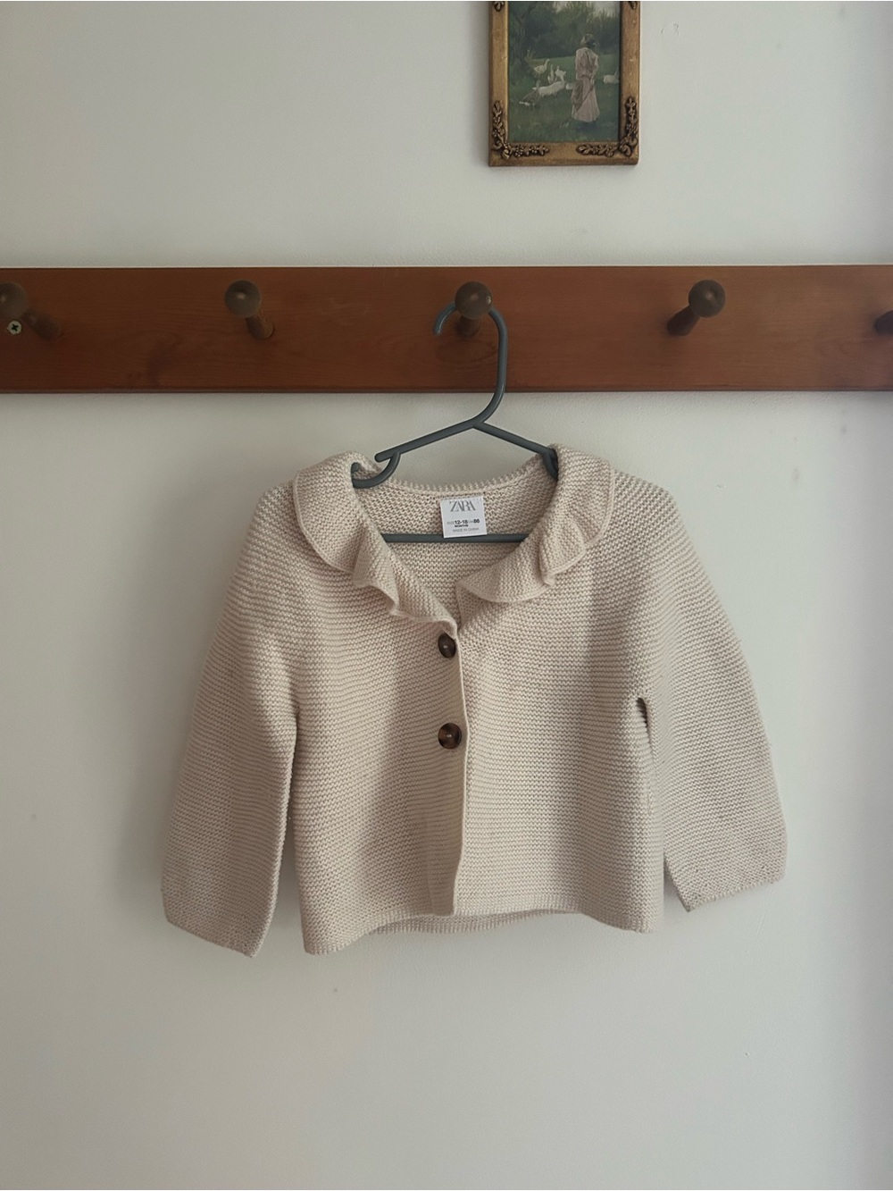 Zara Cream Ruffled Collar Knit Cardigan